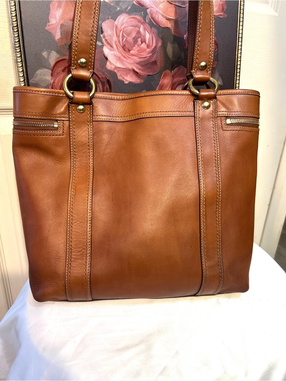 Coach Legacy Gigi Tote Shoulder Bag Whiskey leather brass turnlock pocket F12888 - Picture 12 of 17